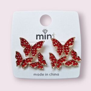 3 for $15 Mint Red Butterfly Earrings